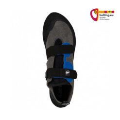 Schwarz-grau-blauer EB Neo Vel Anfänger Kletterschuh auf weißem Hintergrund.