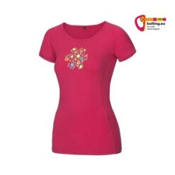 Pinkes Ocun Bamboo Meadows Damen Bouldershirt von der Vorderseite vor weißem Hintergrund.