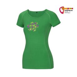 Grünes Ocun Bamboo Meadows Damen Bouldershirt von der Vorderseite vor weißem Hintergrund.