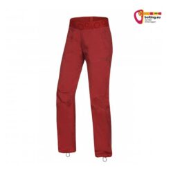 Rote Ocun Pantera Pant Damen Kletterhose schräg von der Vorderseite vor weißem Hintergrund.