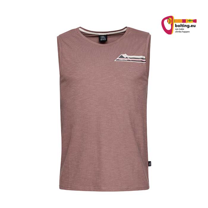 Weinfarbenes Chillaz Calanques Mountain Stripes Herren Kletter Tank Top von der Vorderseite.