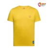 Vorderseite des gelben La Sportiva Climbing on the Moon T Shirt M mit Mini Retro Logo auf der Brust.