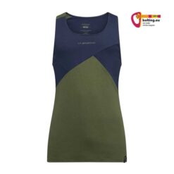 Blau grünes La Sportiva Dude Tank Top von der Vorderseite auf weißem Hintergrund.