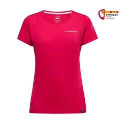 Pinkes La Sportiva Mantra T-Shirt W Damen Klettershirt von der Vorderseite.