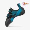 Blau schwarzer Scarpa Boostic Kletterschuh von der Seite.