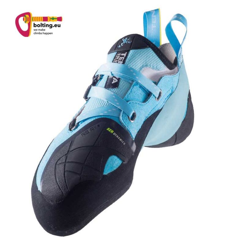 Tenaya Indalo Kletterschuh mit SXR Gummi Technologie auf der Spitze.