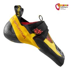 Schwarz gelber La Sportiva Skwama Herren Kletterschuh von der Außenseite.