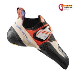Schwarz, weiß, roter La Sportiva Solution Woman Kletterschuh von der Seite.