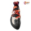 Schwarz, weiß, roter La Sportiva Solution Woman Kletterschuh direkt von vorne.