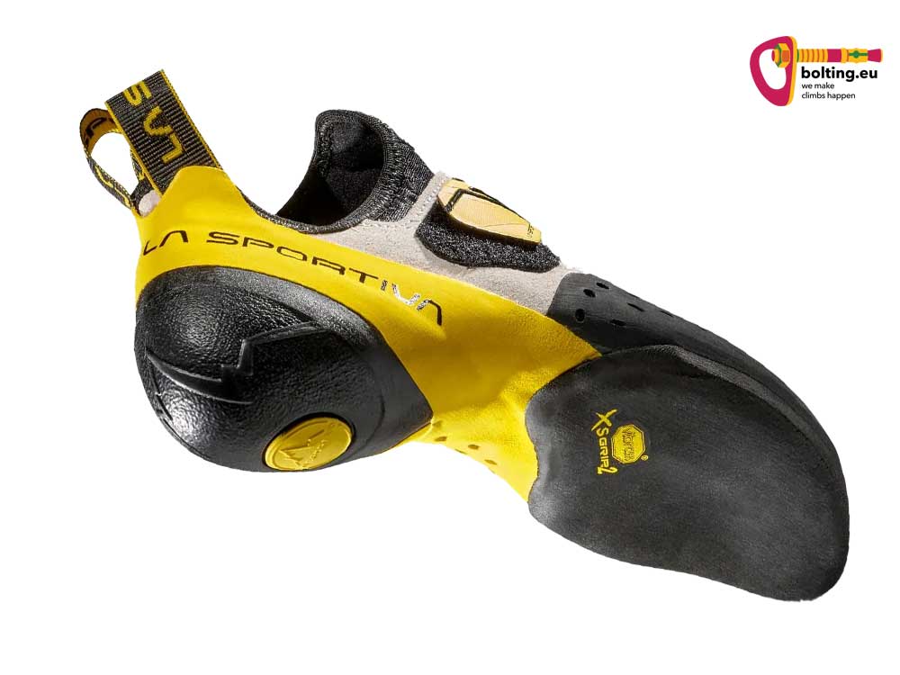 La Sportiva Solution Kletterschuh von der Unterseite zur Demonstration des Lock Harness System.