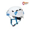 Weiss blauer Kletterhelm mit CT Logo darauf.