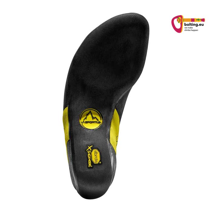 Schwarze Sohle eine La Sportiva Kletterschuhs.