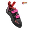 Schwarz pinker La Sportiva Tarantula Boulder Woman Hallenschuh seitlich von oben.