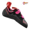 Schwarz pinker La Sportiva Damen Anfänger Boulder Hallenschuh seitlich von oben.