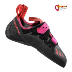 Schwarz pinker La Sportiva Damen Anfänger Boulder Hallenschuh seitlich von oben.