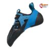 Blau Schwarzer Scarpa Instinct VSR Kletterschuh mit Schuhspitze links unten von der Seite.