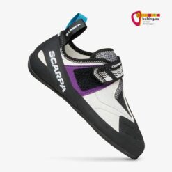 Scarpa Origin VS LV Damen Hallenkletterschuh weiss violett schwarz von der Seite.