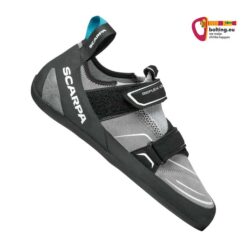 Grau schwarzer Scarpa Reflex VS Woman Anfänger Kletterschuh von der Seite aus betrachtet.