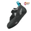 Grau schwarzer Scarpa Reflex VS Woman Kletterschuh von der unteren Rückseite aus betrachtet.