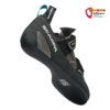 Grau schwarzer Scarpa Reflex VS Kletterschuh von der unteren Rückseite aus betrachtet.