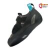 Grau schwarzer Scarpa Reflex VS Kletterschuh von der unteren Rückseite aus betrachtet.