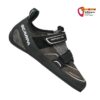 Grau schwarzer Scarpa Reflex VS Kletterschuh von der Seite aus betrachtet.