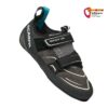 Grau schwarzer Scarpa Reflex VS Kletterschuh schräg von oben und vorne betrachtet.