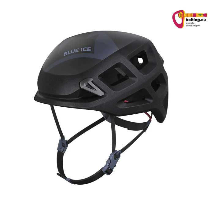 Schwarzer Blue Ice Blast Kletterhelm von der Seite.