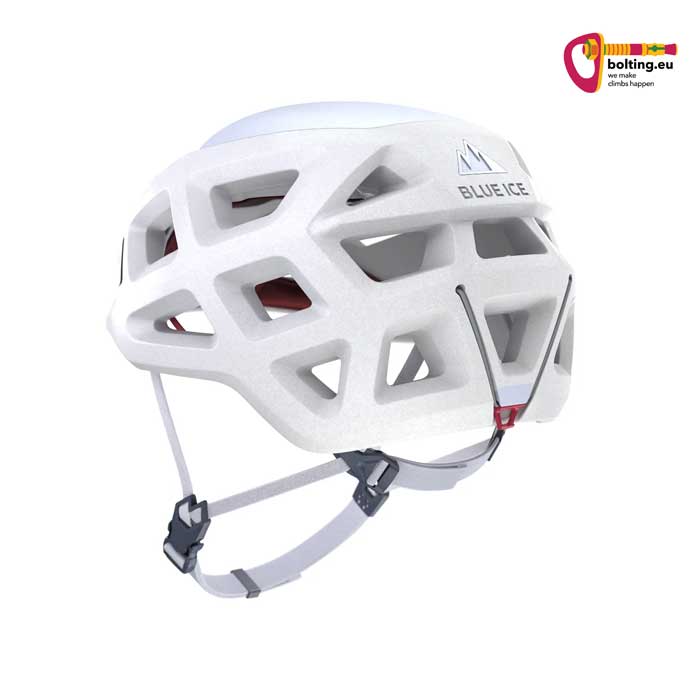 Belüftungsschlitze von der Seite an einem weissen Blue Ice Blast Kletterhelm.