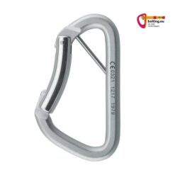 Silberner Stahl Kletterhallenkarabiner mit einem Splint und Keylock Schnapper links.