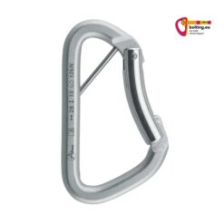 Silberner Stahl Kletterhallenkarabiner mit einem Splint und Keylock Schnapper rechts.