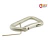 Silberner Kletterhallen Stahlkarabiner mit separatem Splint und Inbus beim Festdrehen der Fixier Schraube.