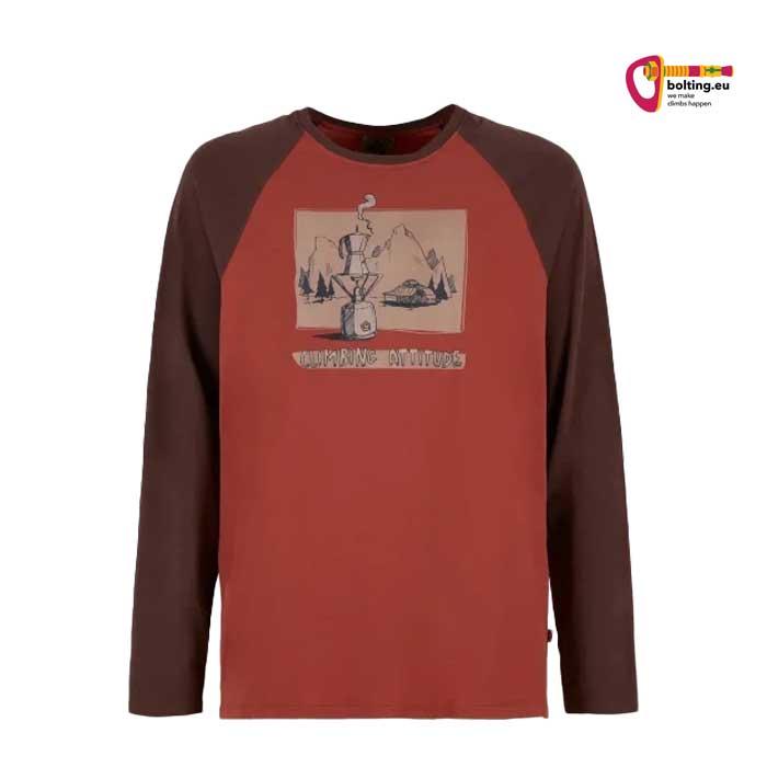 Rotes E9 Langarm Klettershirt von der Vorderseite