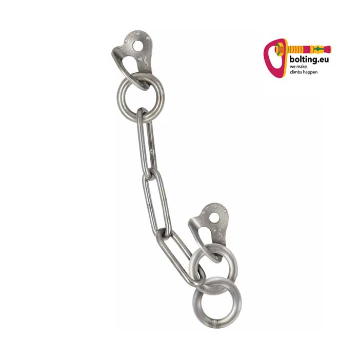 Silberner Fixe Climbing D Belay Staion Kettenstand mit zwei Ringen.