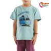 Kleines Mädchen mit türkisem E9 B Furgo Kinder Klettershirt von vorne.