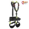 Schwarz grüner Edelrid Vector Y Industrieklettergurt mit Bruststeigklemme von seiner Vorderseite.