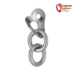 Silberne Bohrhakenlasche verzinkt mit zwei Ringen.