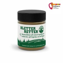 Gläschen mit Kletterretter Repair Balm mit grünem Schriftzug.