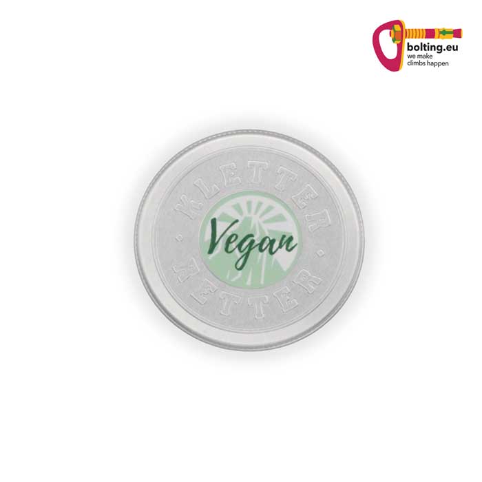 Silberne Dose eines veganen Kletterer Haut Balssam mit rundem Label.