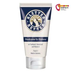 Blau weiße Tube Kletterretter Handcreme für Kletterer mit Logo.