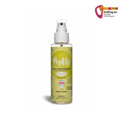 Eine kleine Flasche PepUp Kletterschuh Deo mit grünem LAbel.